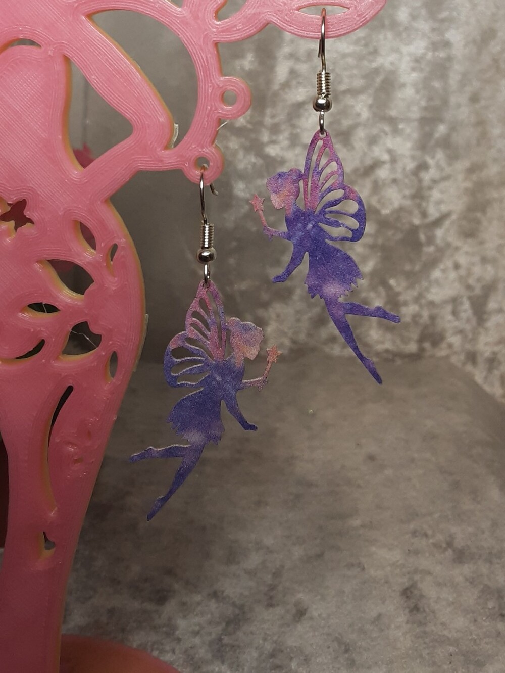 Handmade Purple And Pink Fairy Dangle Earrings